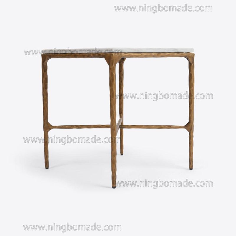 Rustic Hand Forged Collection Furniture Forged Solid Iron with Brass Color and Thick White Cloud Marble Sofa Table