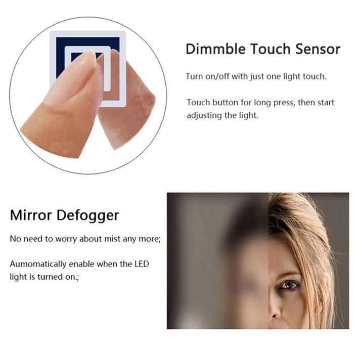 Fashion Design Bathroom Silkscreen Rectangle LED Mirror with Touch Sensor