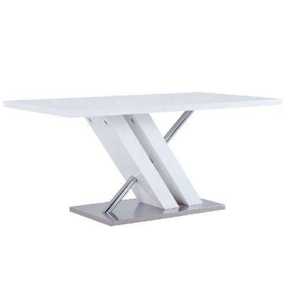 Company Home Furniture Restaurant Kitchen Strong Bearing MDF Top Modern White High Gloss X Shape Leg Dining Table