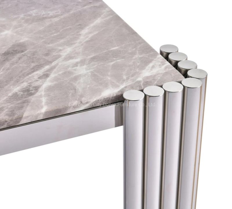 Popular Dining Table Silver Color with Artificial Marble Top