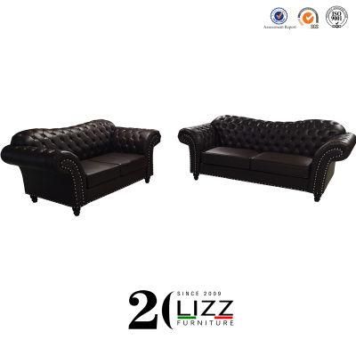 Modern Furniture Genuine Leather Luxury Classical Sofa with Round Coffee Table