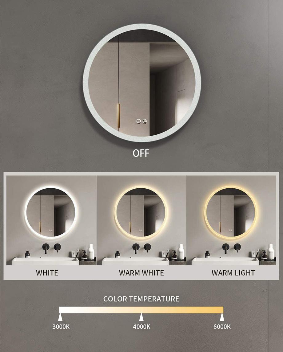 70mm Round Illuminated Lighted Bathroom Mirror LED Wall Hanging Mirror with Light OEM Factory