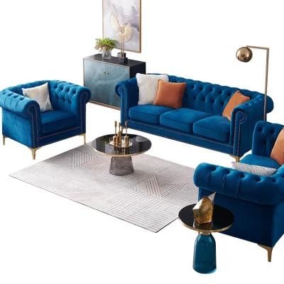Nice Design Luxury Home Shopping Mall Leisure Furniture Modern Velvet Blue Sofa Set