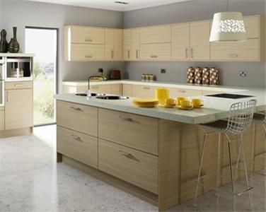 Contemporary High End L Shaped Heat Resistant Laminate Kitchen Cabinet with Kitchen Island