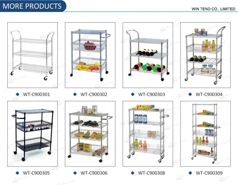 Adjustable 3 Tiers Kitchen Cart Chrome Plated Shelf Food Trolley