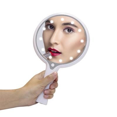 fashion Cosmetic Makeup Portable LED Hand Mirror with Handle