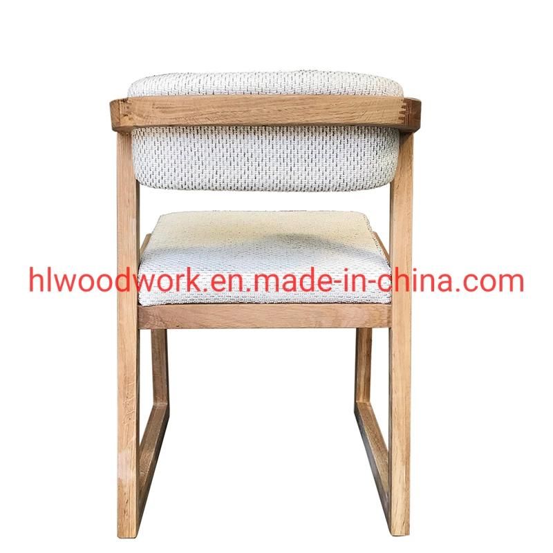 Dining Chair H Style Oak Wood Frame White Fabric Cushion Wooden Chair Furniture