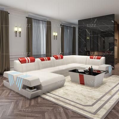 Professional High Quality Italian Top Grain Leather Modern Luxury Furniture U Shape Sofa