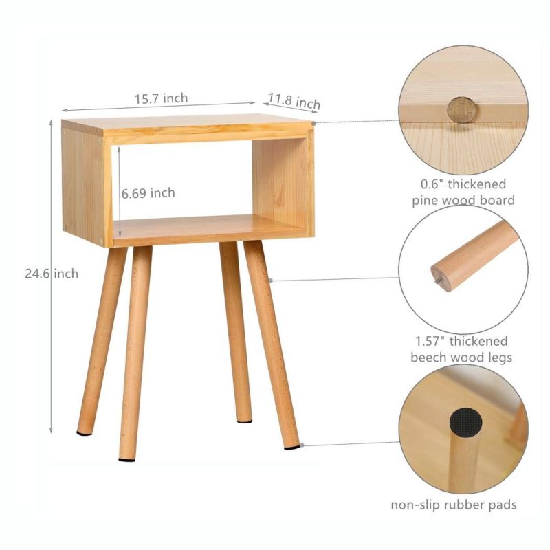 Solid Wood Nightstand MID-Century Modern Bedside Table Minimalist and Practical End Side Table, Natural Wood