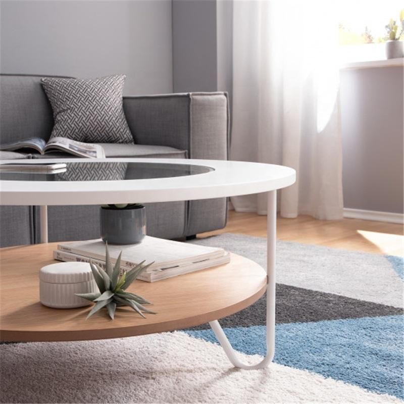 Wholesale Durable Hot Sale Living Room Furniture Metal Frame Double Layer Round Glass Coffee Table