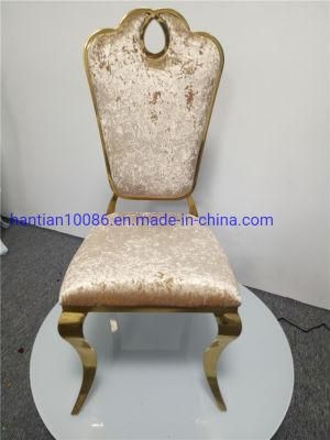 Luxury Restaurant Furniture Brass Ggold Stainless Steel Round Back Stay Velvet Dining Chairs