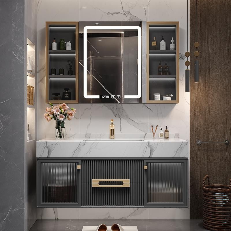 European Style LED Mirror Bathroom Cabinet with Rock Plate Sink