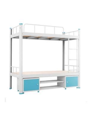 School Apartment Metal Bunk Beds with Ladder and Shoes Storage Cabinet