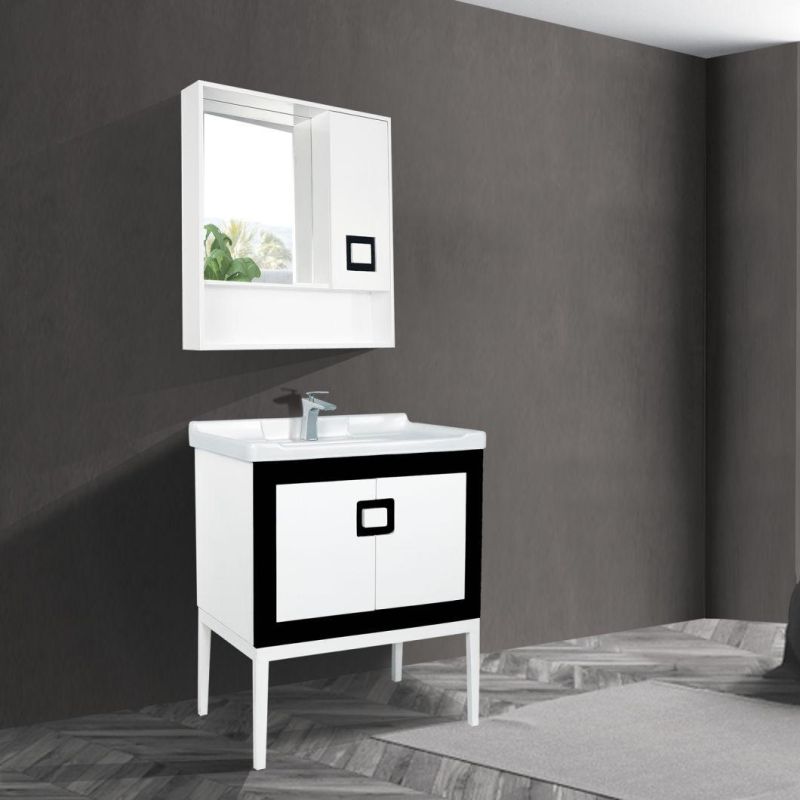 Black Stainless Steel Bathroom Cabinet with Side Cabinet and Mirror