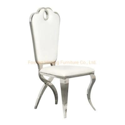 High Class Hotel Stainless Steel Chair Dining Room Furniture Salable White Leather Wedding Chair