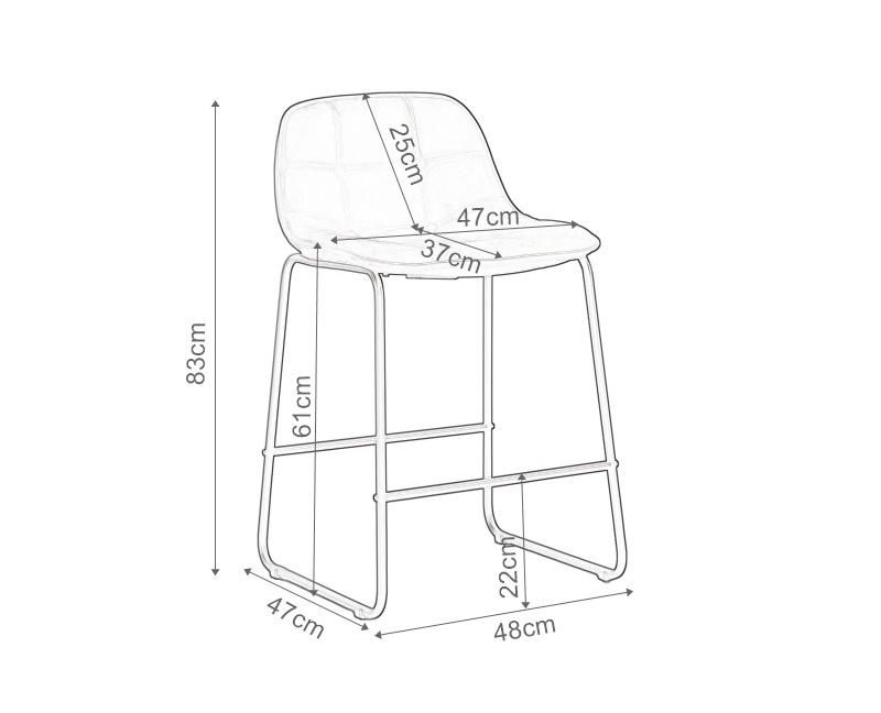 Nordic Style Modern Gray Fabric Bar Stool Kitchen Pub Coffee Shop Large Seat Low Back Bar Chair with Black Powder Coated Legs