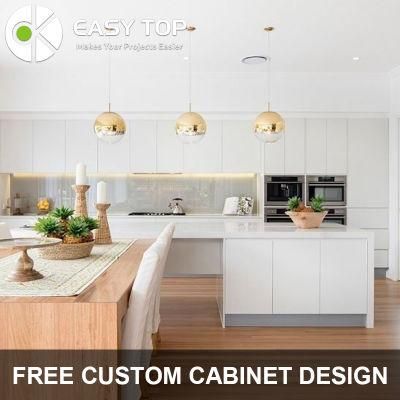 Flat Back Lacquer Cupboard White Handleless Design Wooden Kitchen Cabinets Modern Furniture