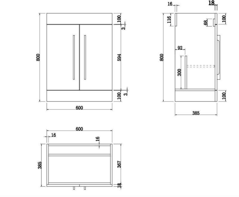 Bathroom 600mm Vanity Unit Only Modern Storage Cabinet Furniture Gloss White