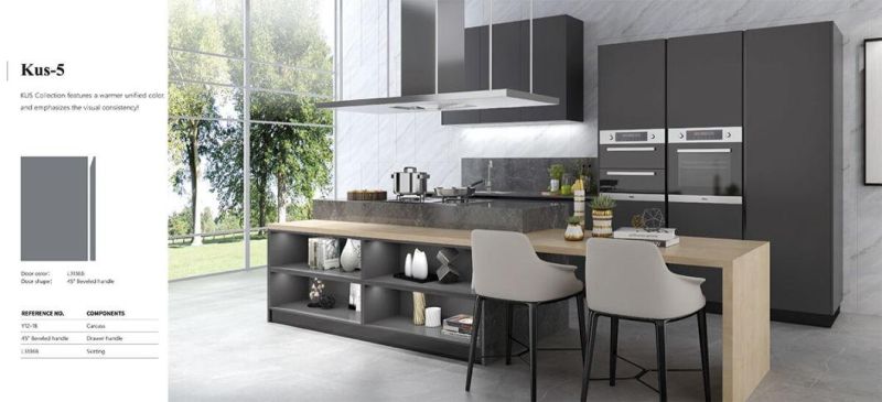 PA Modern Melamine Cucina Completa Vietnam Dark Gray Glossy Lacquer Modular Stand Style Kitchen Cabinet