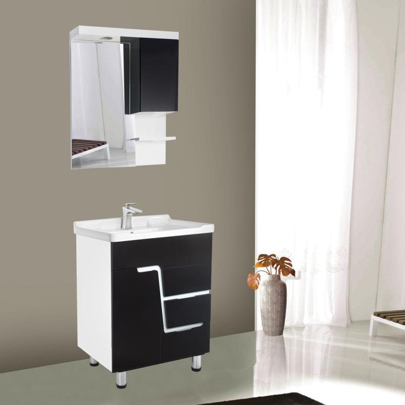 Black and White PVC Bathroom Wholesale Vanity with Mirror Cabinet