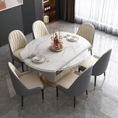 Modern Minimalist Bright Slate Dining Table and Chair Combination Solid Wood Household Size Apartment with Cabinet Round Dining Table