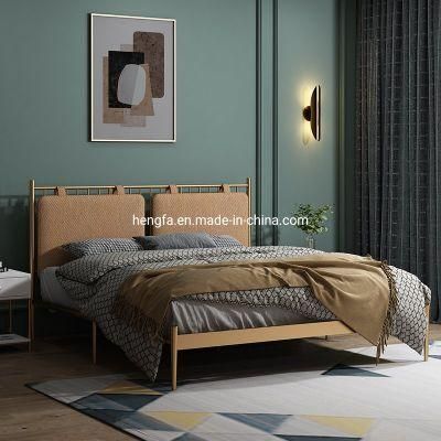 Modern Furniture Bedroom Linen Fabric Cushion Stainless Steel Frame Bed