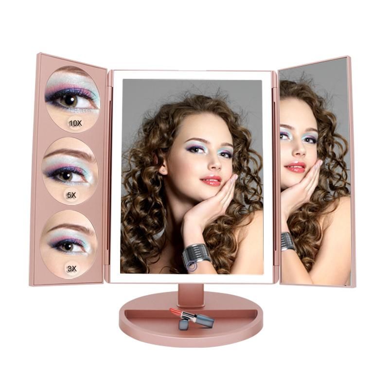 Tri Fold LED Makeup Magnifying Mirror 360 Degree Rotating