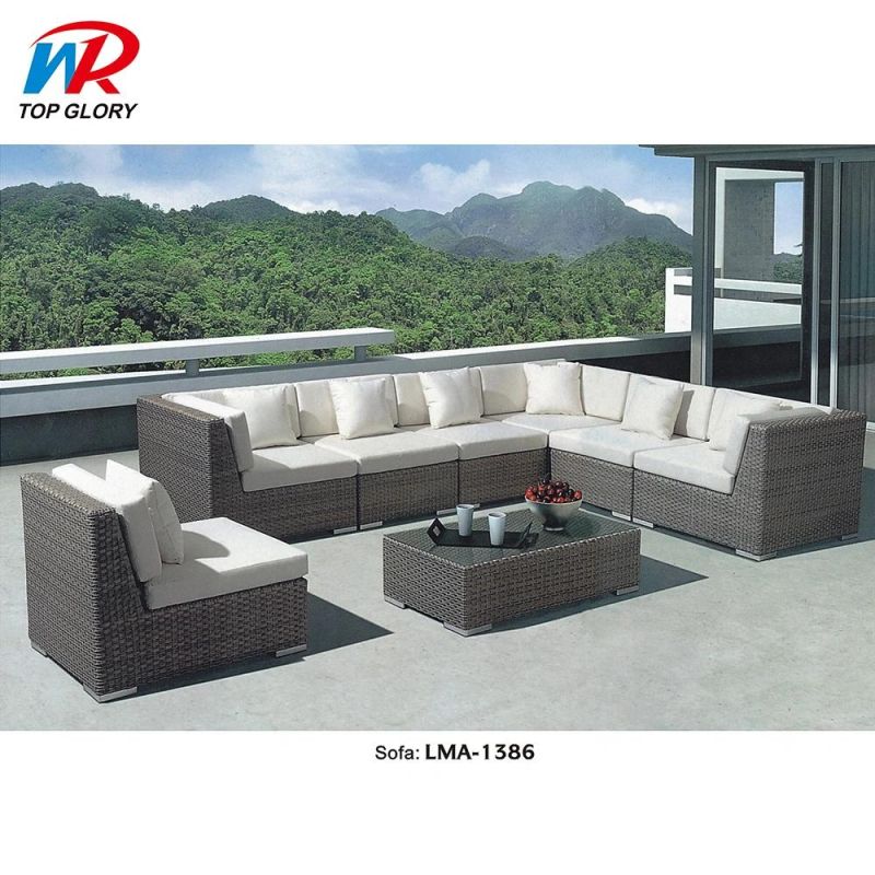 Foshan Wholesale Custom Garden Outdoor Synthetic Rattan Corner Sofa Cushions Set Outdoor Garden Wicker Patio Sectional Sofa