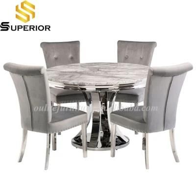 Metal Frame Cream Marble Top Dining Table with Rotate Center