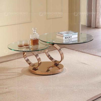 Modern Rose Golden Stainless Steel Double-Deck Convertible Coffee Table