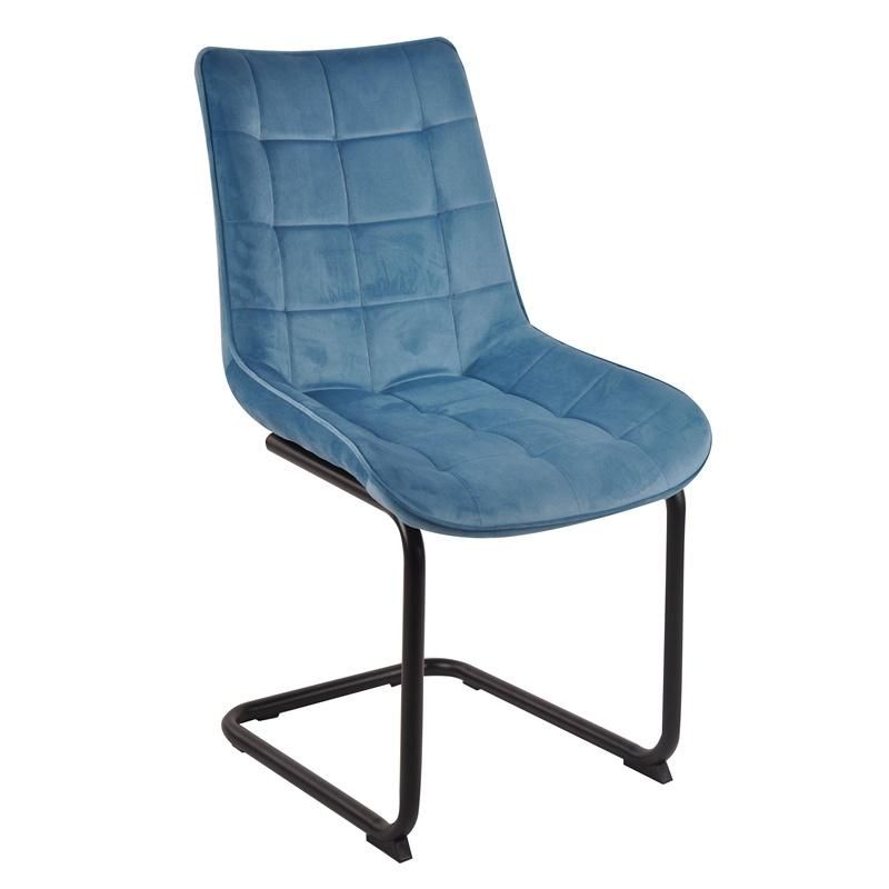 Hebei Factory Supply Square Lattice Pattern Blue Velvet Upholstered Lounge Dining Chair