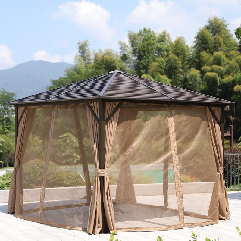 Modern Outdoor Aluminum Frame Gazebo with Netting and Canopy