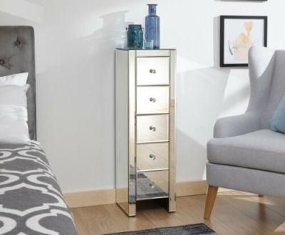 Beautiful Mirrored Furniture 5 Drawer Slim Chest with Crystal Handles