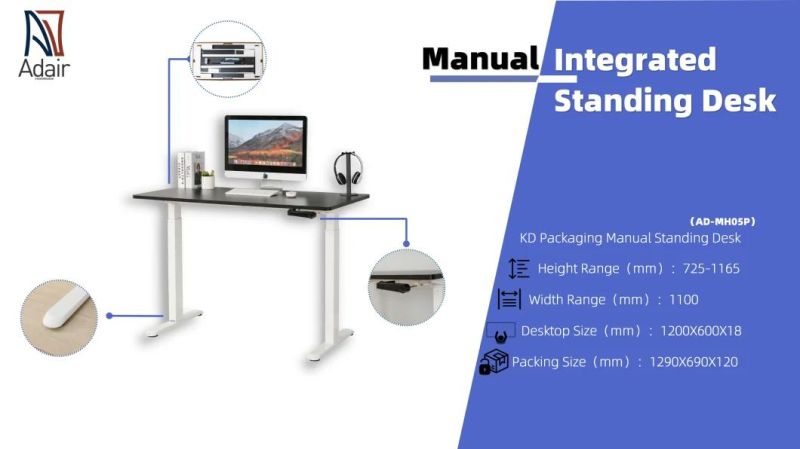 Ergonomic Height Adjustable Hand Crank Standing Computer Table