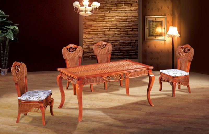 Luxury Modern Natural Rattan Restaurant Home Furniture Dining Table and Chair Set
