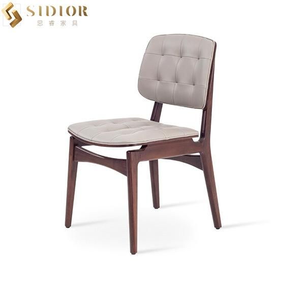 Modern Classic Red Faux Leather Solid Wood Dining Chairs for Restaurant