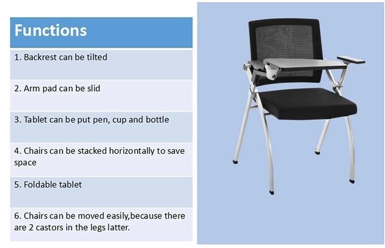 Office Folding Padded Training Chairs with Writing Pad