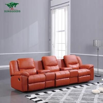 Modern Design Leisure Living Sofa Furniture Leather Elegant 3 Seat Orange Sofa