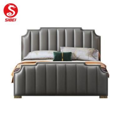 Chinese Modern Home Wooden Leather King Size Bed for Bedroom Furniture