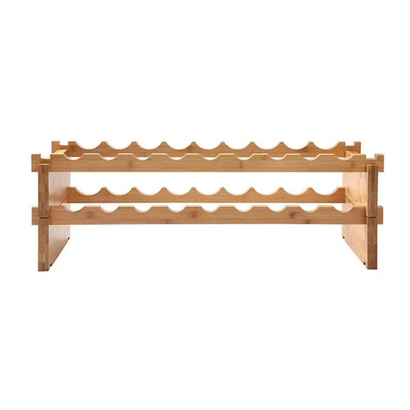 2-Tier Stackable Bamboo Wine Rack Perfect for Bar, Wine Cellar, Basement, Cabinet, Pantry, etc.