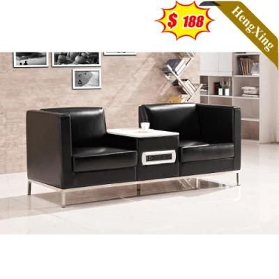 High End Home Office Furniture 2-Seat Sofa Set with Center Table Black PU Leather Sofas