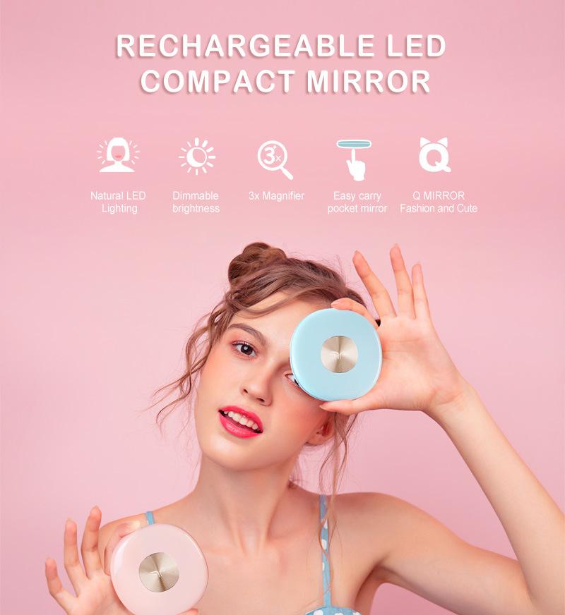 Hot Selling Rechargeable Portable LED Pocket Mirror3X Magnifying Mirror Framed Fitting Mirror