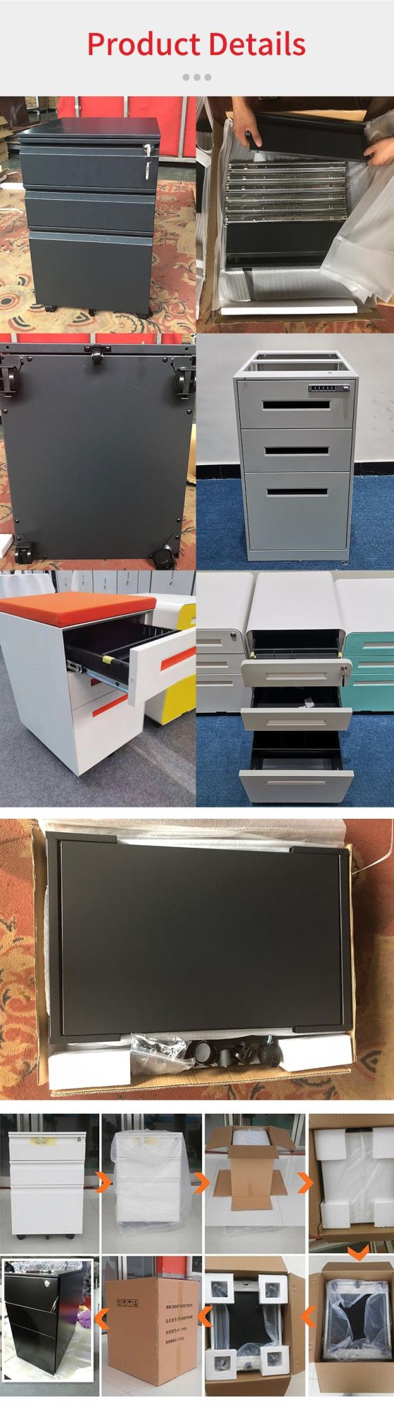 Modern Simple Office 3 Drawer Metal Hand Mobile Cabinet