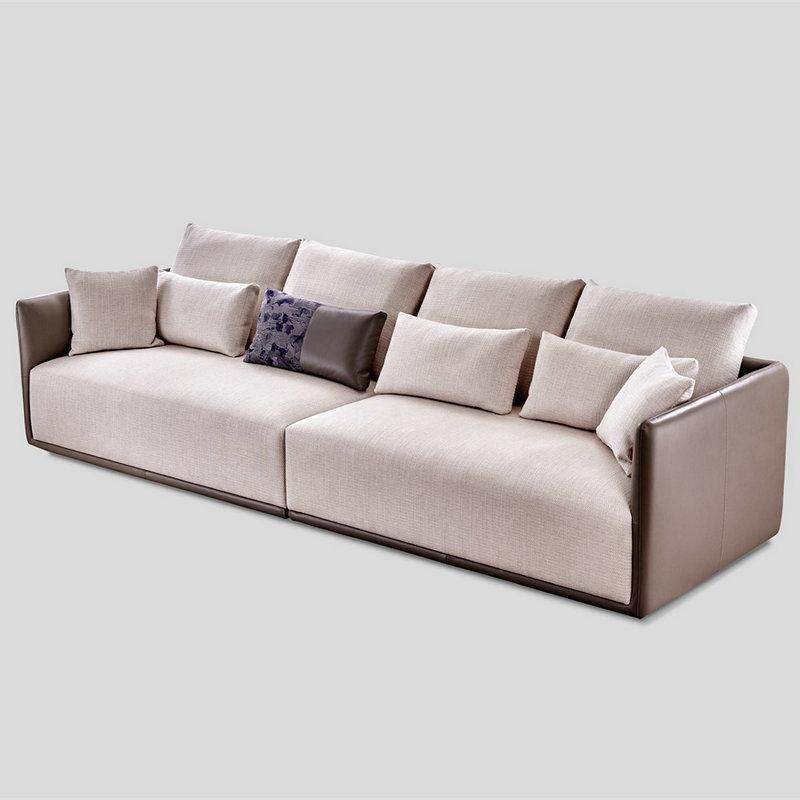 Concise Home Wholesale Modern Living Room Furniture Thin Arms Genuine Leather and Fabric Upholstered Sofa Set
