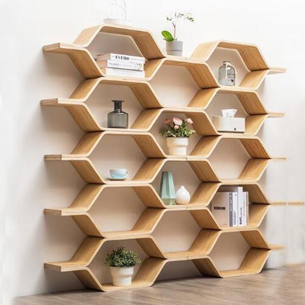 Bamboo Furniture Hexagon Bookshelf Display Shelf