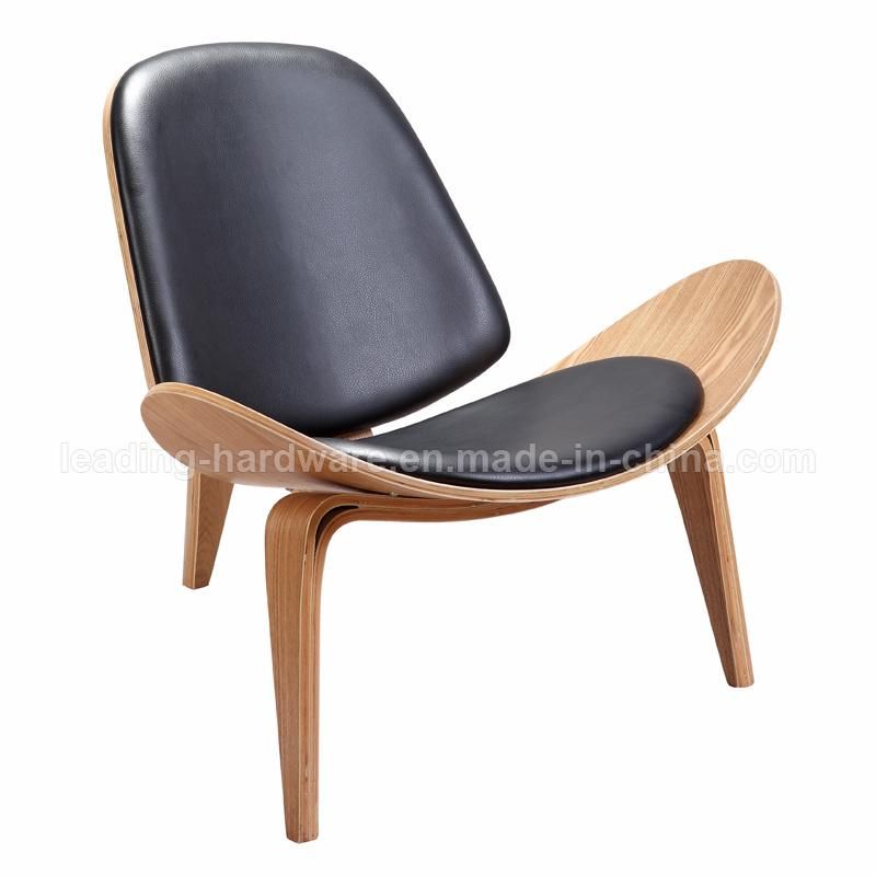 Upholstery Walnut Plywood Leather Coffee Shell Chair