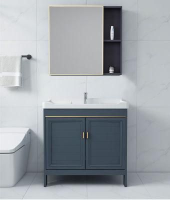 Modern Light Blue Bathroom Vanity with Vanity Top &amp; Under Mount Sink Floor Mounted