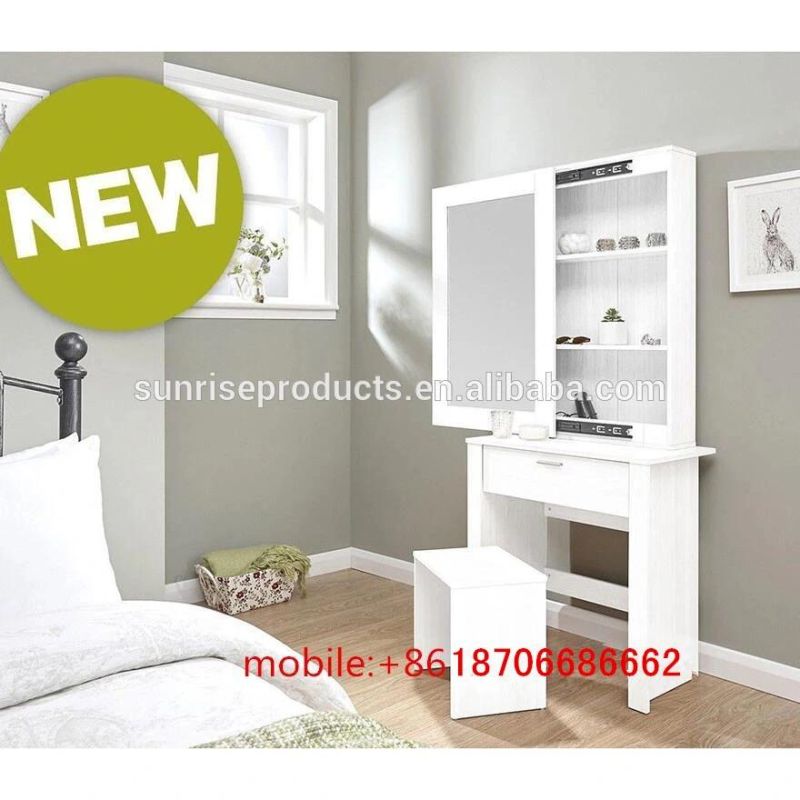 Customized Wooden Dressing Table with Mirror and Dressing Stool