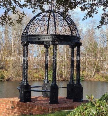 Outdoor Park Garden Metal Craft Sculpture Pavilion Decoration Modern Design Black Color Round Shape Casting Iron Gazebo