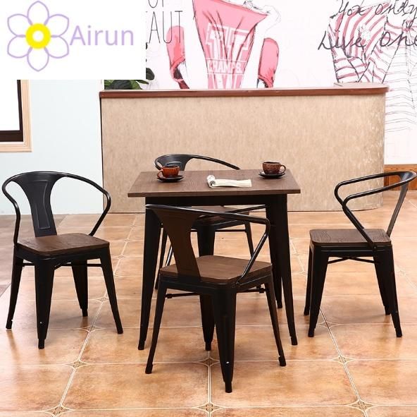 Steel Frame Solid Wood Table Top Dining Room Cafe Tables and Chairs